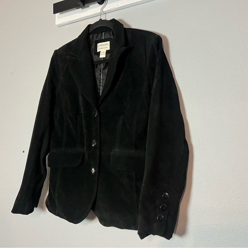 St. John's Bay Washable Suede Blazer Jacket Black Button Front Size Medium